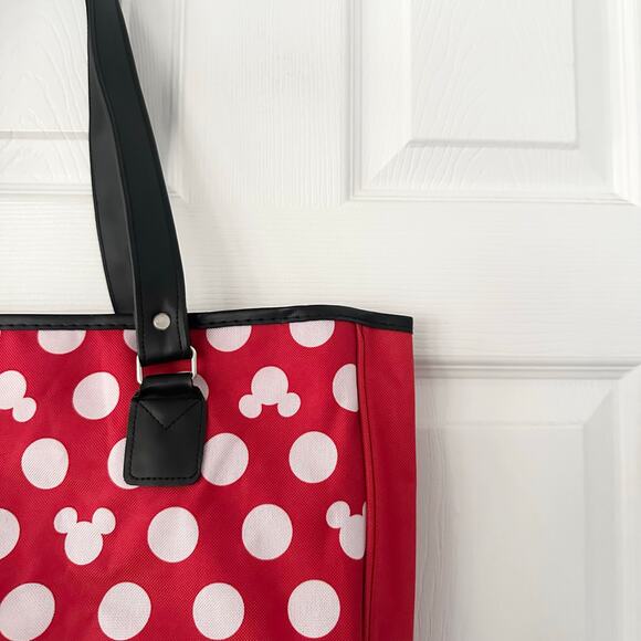 Walt Disney World Red White Minnie Mouse Polka Dot Exclusive Canvas Zip Tote - Picture 7 of 10